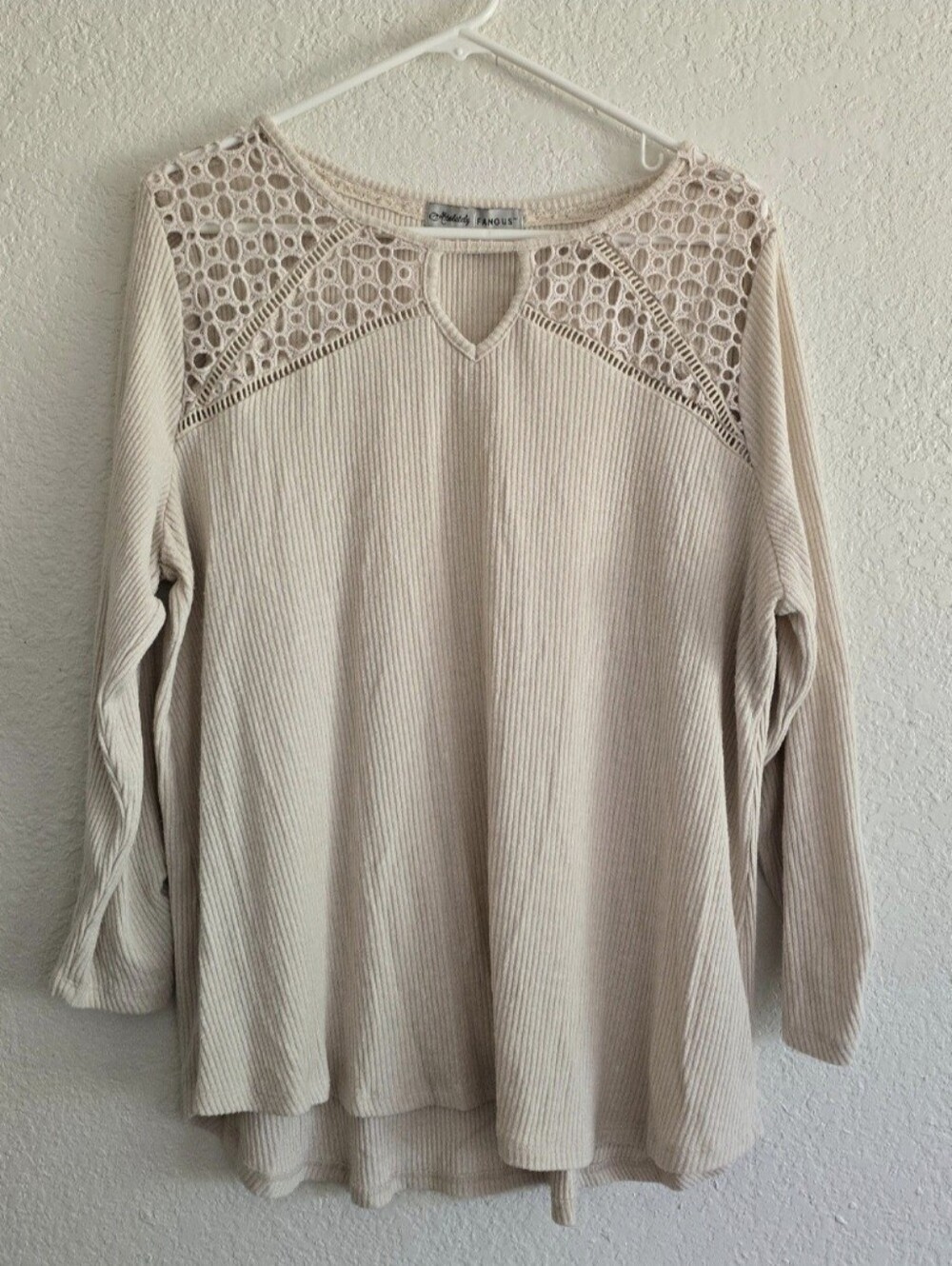 Absolutely famous XL rayon blend high low tan tunic sweater cutout detailing